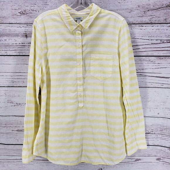 Old Navy Yellow 100%Cotton Striped Button Up Long Sleeve Top Size Large - Picture 1 of 14